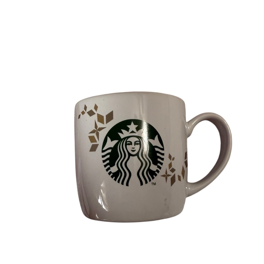 Starbucks White Mug with Green Logo and Gold Accents - Picture 1 of 4